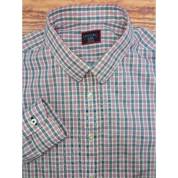Untuckit Mens X-Large Wrinkle-Free Checkered Button-Down Shirt - Picture 4 of 8